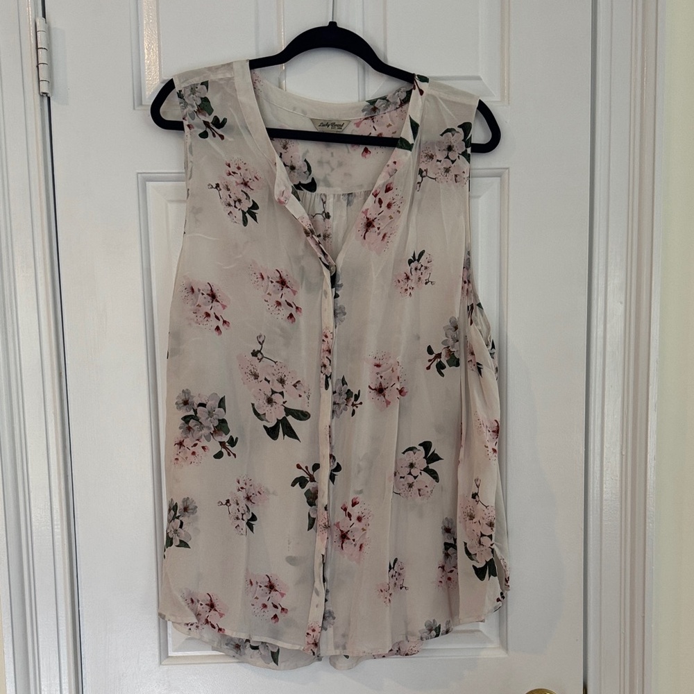 Lucky Brand Floral Sleeveless Blouse - Cream and Pink